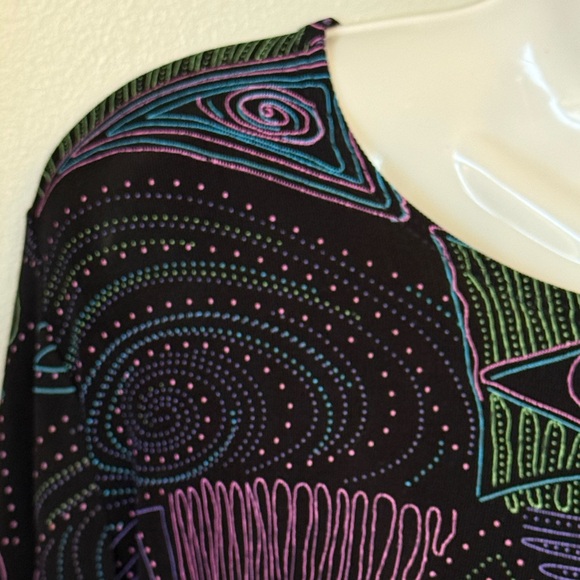 Vintage 80’s Slinky Top Elementz Black stretch Travel Women’s S 4 6 Geometric - Picture 2 of 4